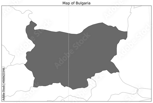 Map of Bulgaria and its neighbouring territory shown alongwith grid lines