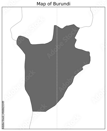 Map of Burundi and its neighbouring territory shown alongwith grid lines