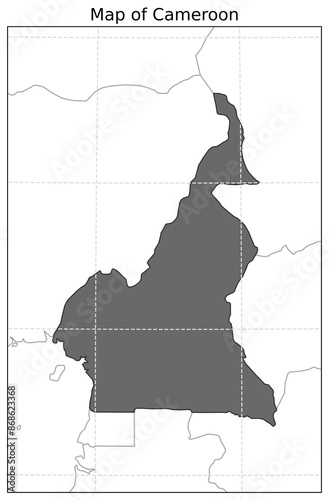 Map of Cameroon and its neighbouring territory shown alongwith grid lines