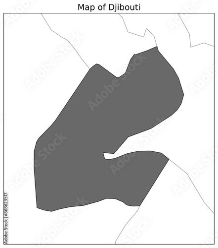 Map of Djibouti and its neighbouring territory shown alongwith grid lines