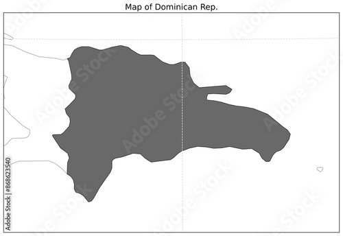 Map of Dominican Rep. and its neighbouring territory shown alongwith grid lines