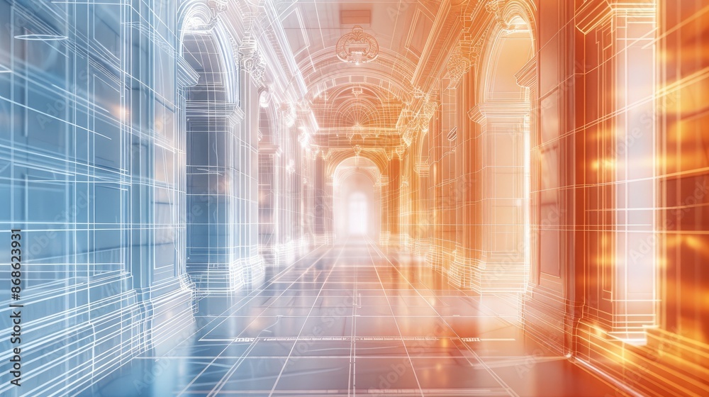 Blueprint to Reality A stylized architectural blueprint gradually