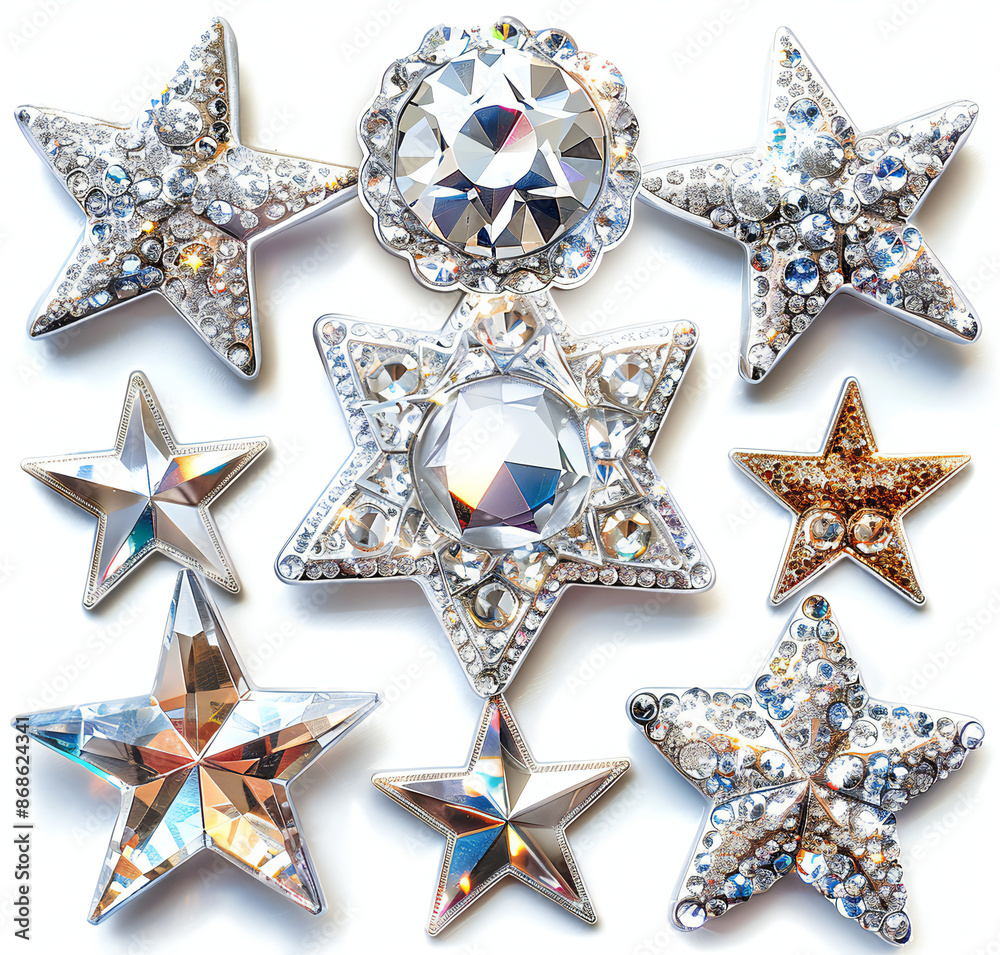 Silver Star Jewels Sticker on White Background Silver Star Jewels Sticker on White Background