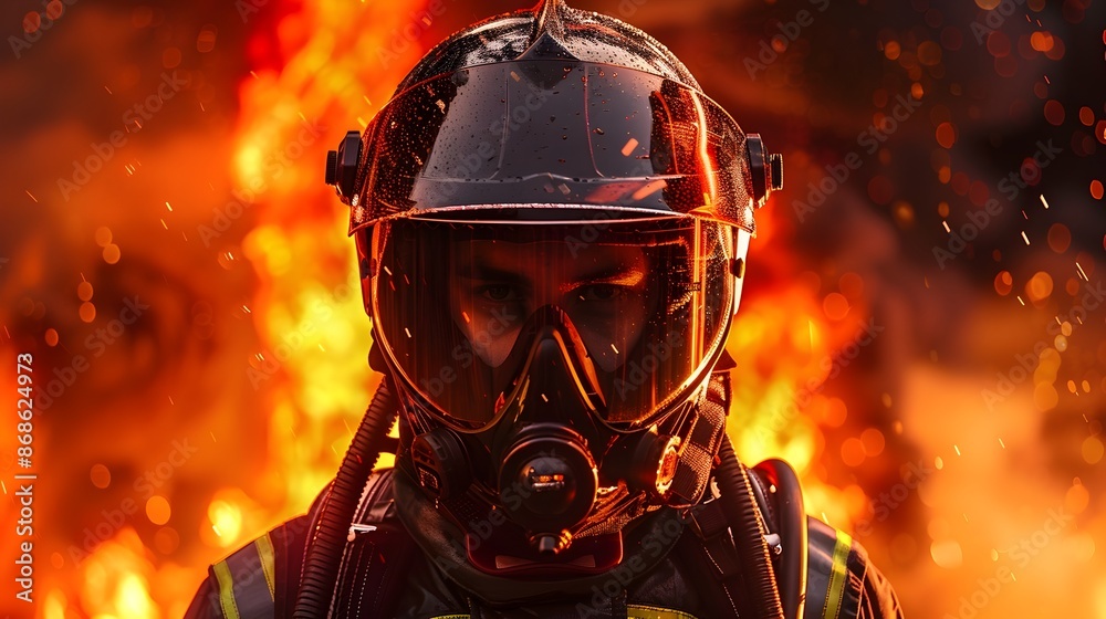 Futuristic Firefighter Battling Intense Urban Inferno with Advanced Heat-Resistant Suit and Plasma
