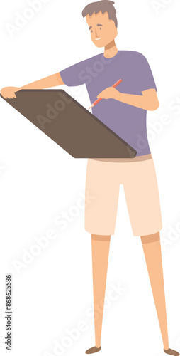 Male architect designing a building on a drawing board, architectural project, construction planning and development