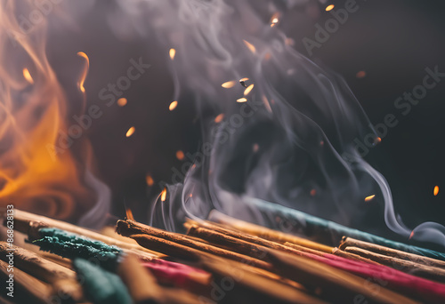 Burning incense sticks photo