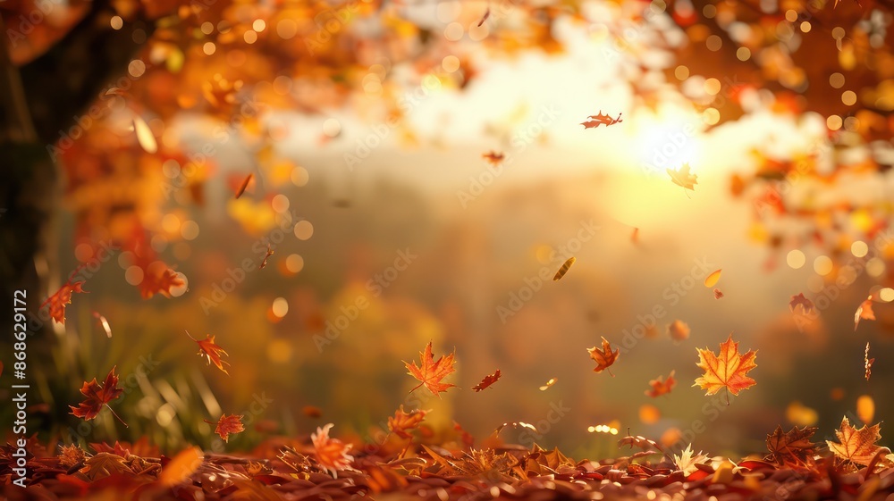 A tree is surrounded by a field of autumn leaves. The leaves are falling from the tree and are scattered all over the ground. The scene has a peaceful and serene mood A tree is surrounded by a field of autumn leaves. The leaves are falling from the tree and are scattered all over the ground. The scene has a peaceful and serene mood