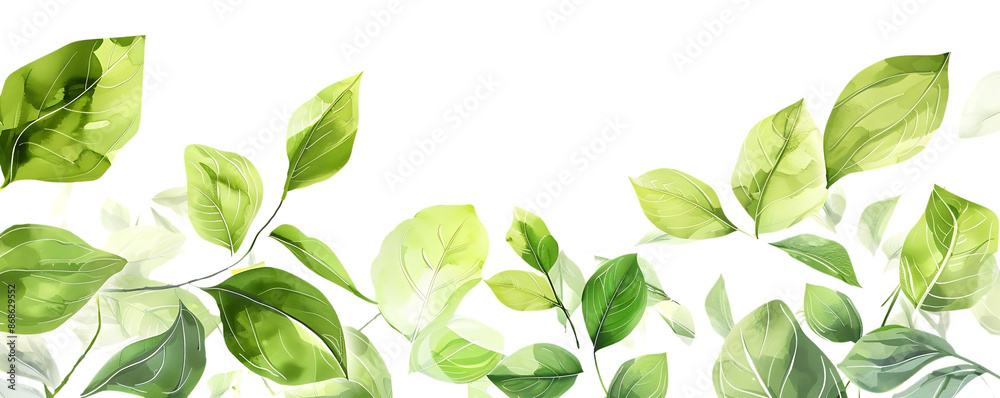 Watercolor Green Leaves Illustration on Black Background