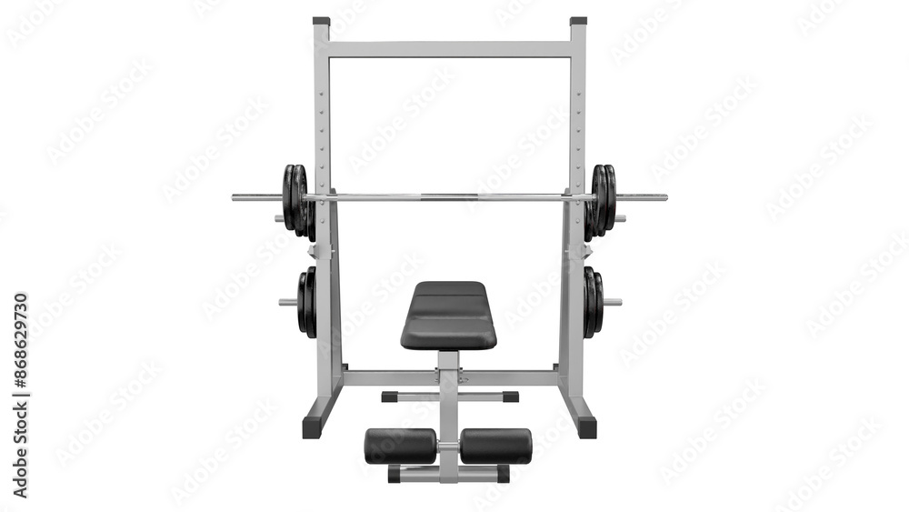 Back view of Workout weight bench with dumbbells shot , 3d render Back view of Workout weight bench with dumbbells shot , 3d render