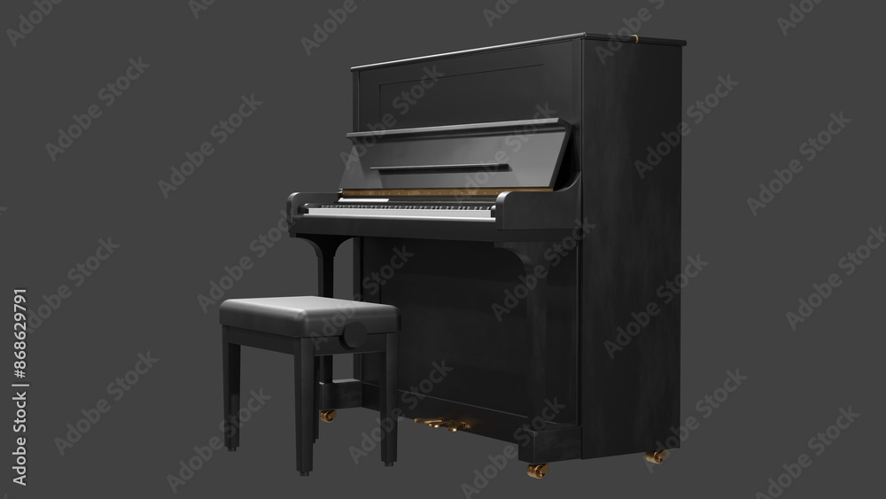 Classic piano in studio light, clipping path, 3d render Classic piano in studio light, clipping path, 3d render