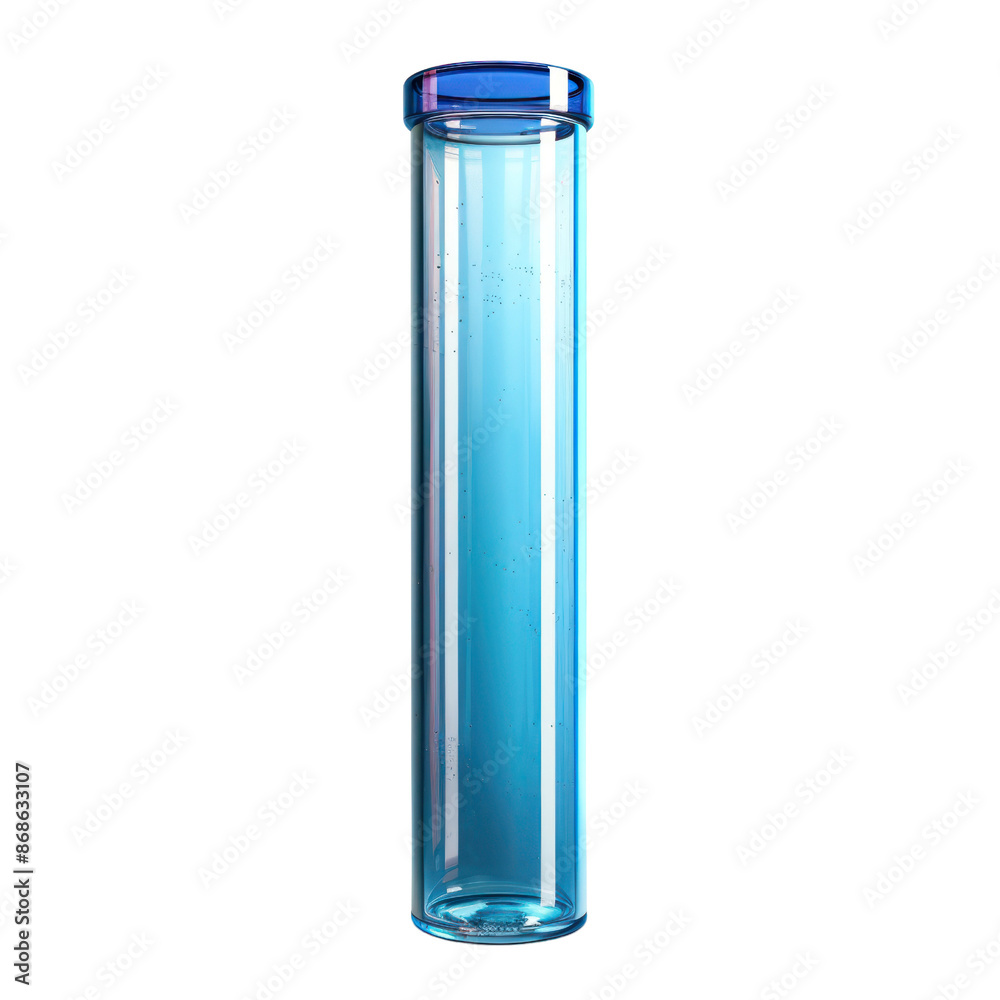 Blue transparent glass test tube isolated on white background, ideal for scientific and medical imagery. Blue transparent glass test tube isolated on white background, ideal for scientific and medical imagery.
