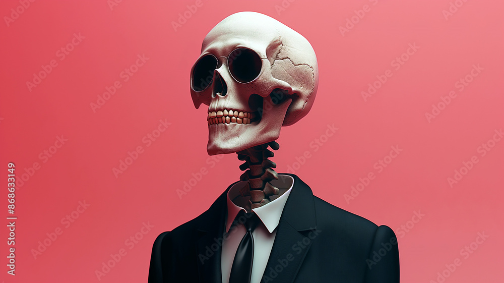Man with skull and crossbones on pink background Man with skull and crossbones on pink background