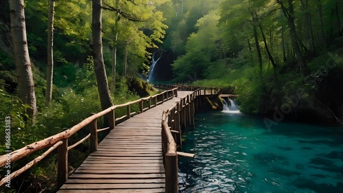 wooden bridge over the river