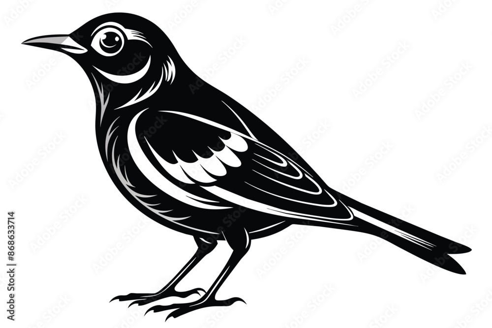 Monochrome drawing of a bird perched on a branch, showcasing intricate details of feathers and beak. Monochrome drawing of a bird perched on a branch, showcasing intricate details of feathers and beak.