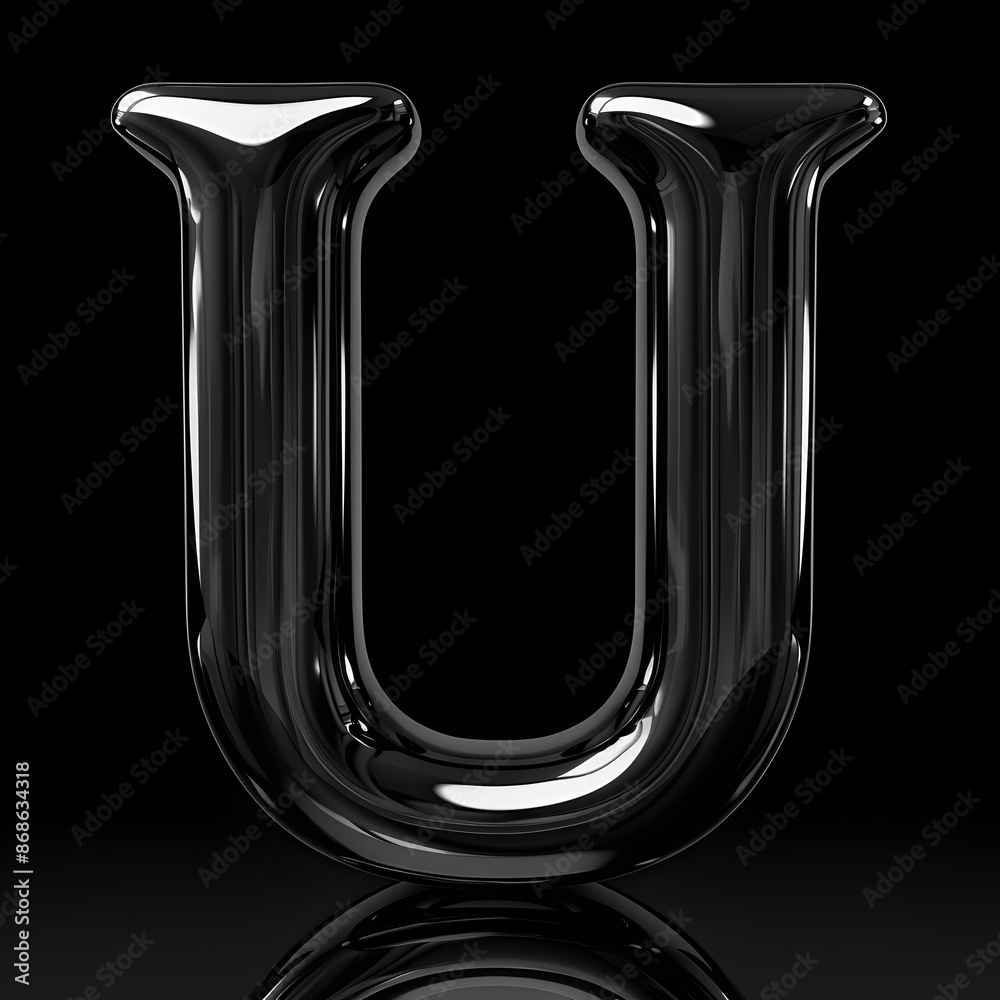  3D Alphabet U with Black Background