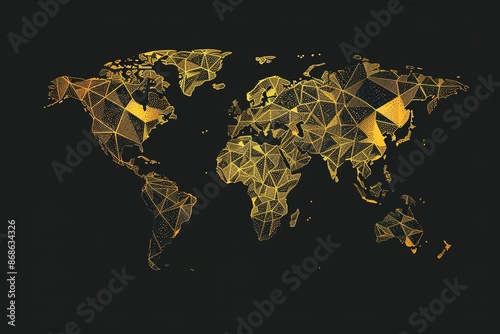 seamless pattern flat illustration style, world map Human Brain. Low poly wireframe design of brain in gold style. Polygonal elegant image in RGB color. Best idea concept