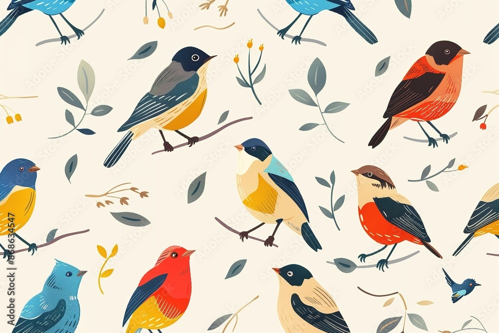 seamless pattern flat illustration style, bird illustration seamless pattern flat illustration style, bird illustration