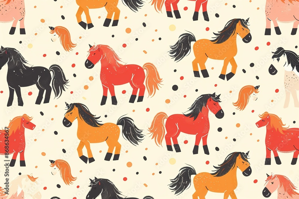 seamless pattern flat illustration style, Card with pony