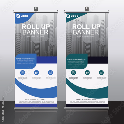 Roll up banner design template, vertical, corporate background, pull up design, modern rectangle size