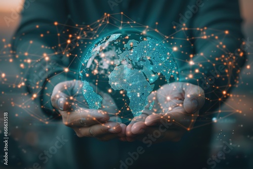 seamless pattern flat illustration style, world map Man hands holding blue earth and global networking connection and data exchanges, global communication network concept, Elements of this 