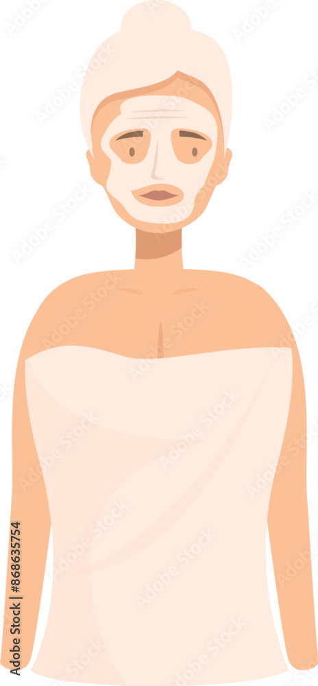 Senior woman wearing towel is applying cosmetic face mask for skin care Senior woman wearing towel is applying cosmetic face mask for skin care