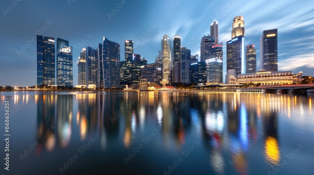 Urban skyline at blue hour cityscape during Urban skyline at blue hour cityscape during