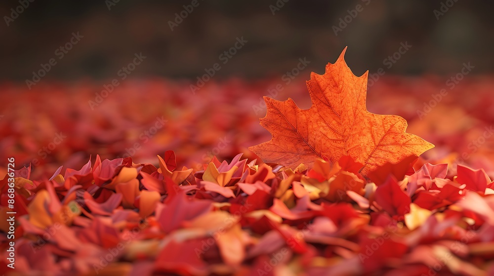 A single orange leaf sitting on top of a pile of red leaves very detailed and realistic shape A single orange leaf sitting on top of a pile of red leaves very detailed and realistic shape
