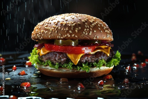 Front View Burger Photography Realistic 