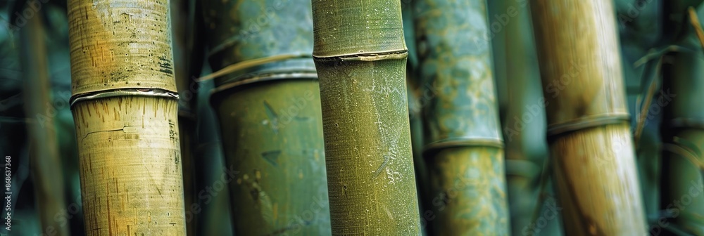 Close Up Of Bamboo Stalks With Joints Visible In A Lush Forest Setting Close Up Of Bamboo Stalks With Joints Visible In A Lush Forest Setting