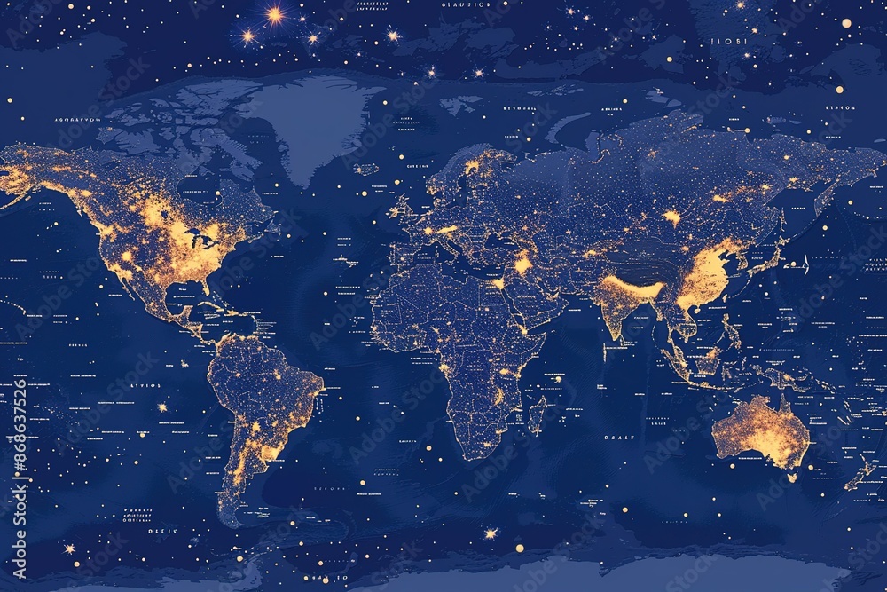 seamless pattern flat illustration style, world map USA from space at night with city lights, world map seamless pattern flat illustration style, world map USA from space at night with city lights, world map