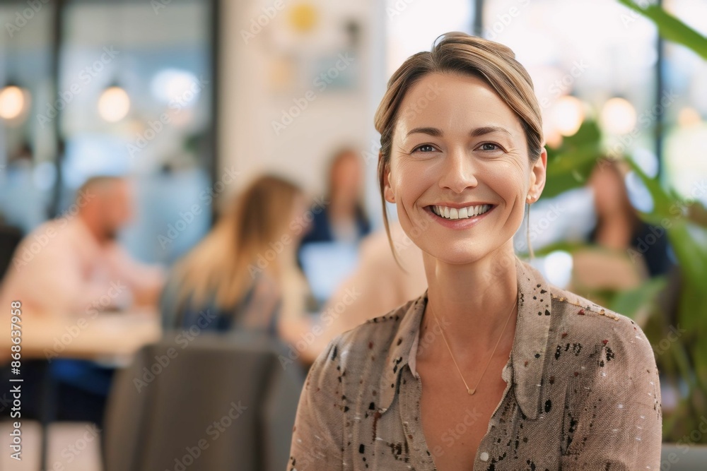 Obraz premium Smiling Woman in a Modern Office