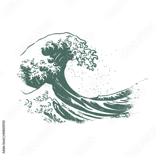 Line art illustration of a big wave breaking