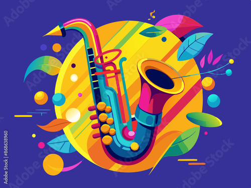 A saxophone with vibrant jazz elements