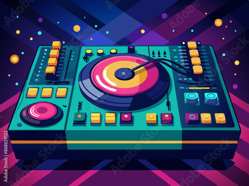 A DJ deck with flashing lights