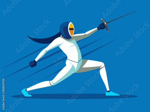 A fencer striking with a sword