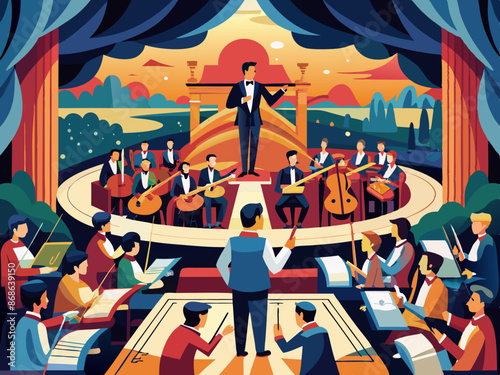 A classical music concert with an orchestra