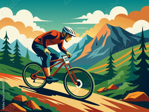 A mountain biker riding down a steep trail