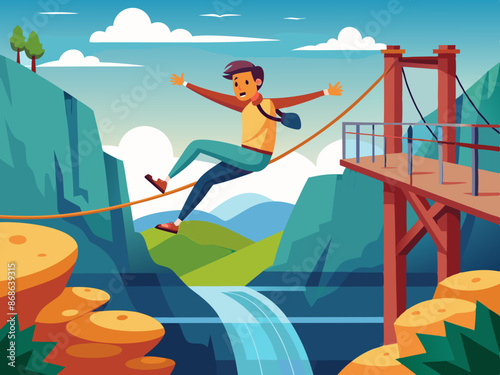 A bungee jumper leaping off a bridge