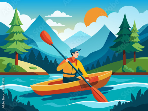A canoeist paddling on a river