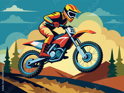 A motocross rider jumping a dirt bike