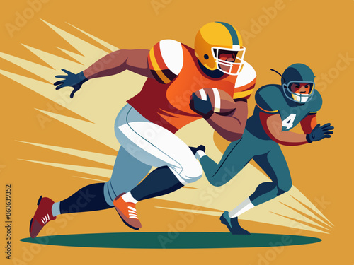 An American football running back evading a tackle