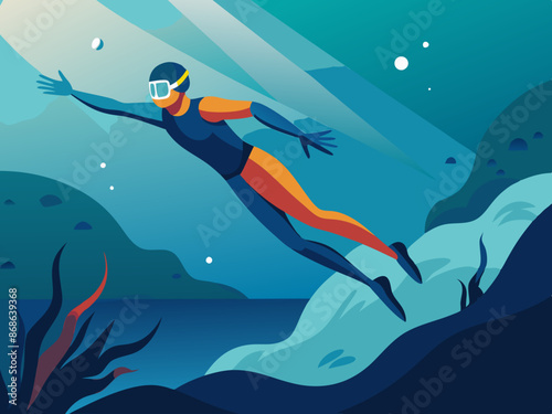 A freediver descending underwater