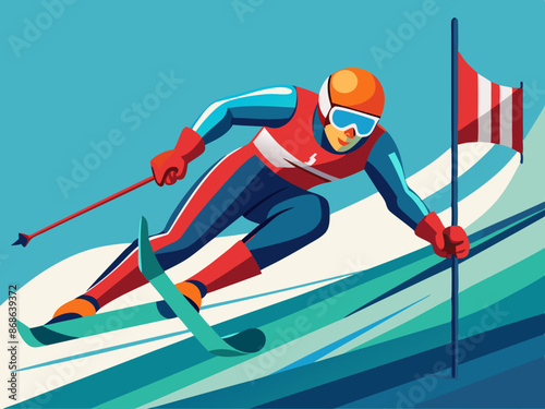 A slalom skier navigating gates