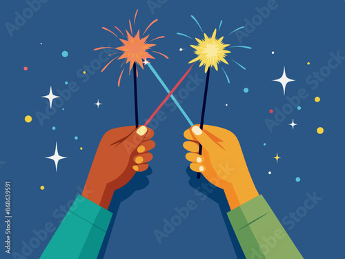 A close-up of hands holding sparklers