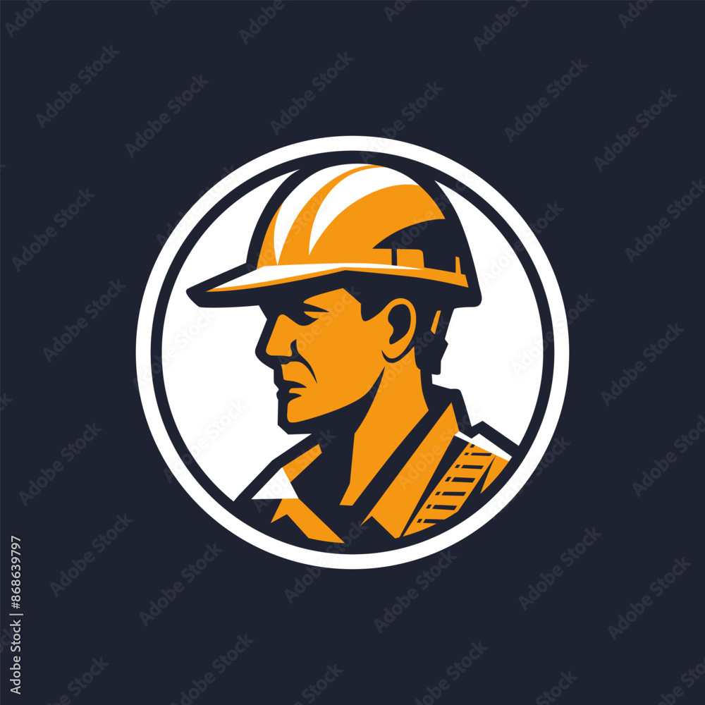 Construction worker wearing safety helmet logo Construction worker wearing safety helmet logo