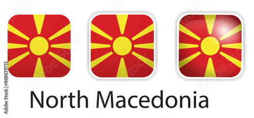 North Macedonia flag vector icons set in the shape of rounded square