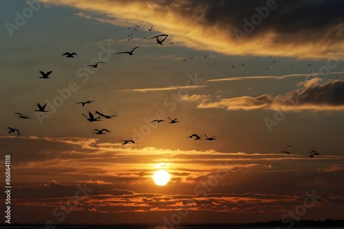 A poem inspired by the graceful flight patterns of a flock of geese at sunset ai_generated