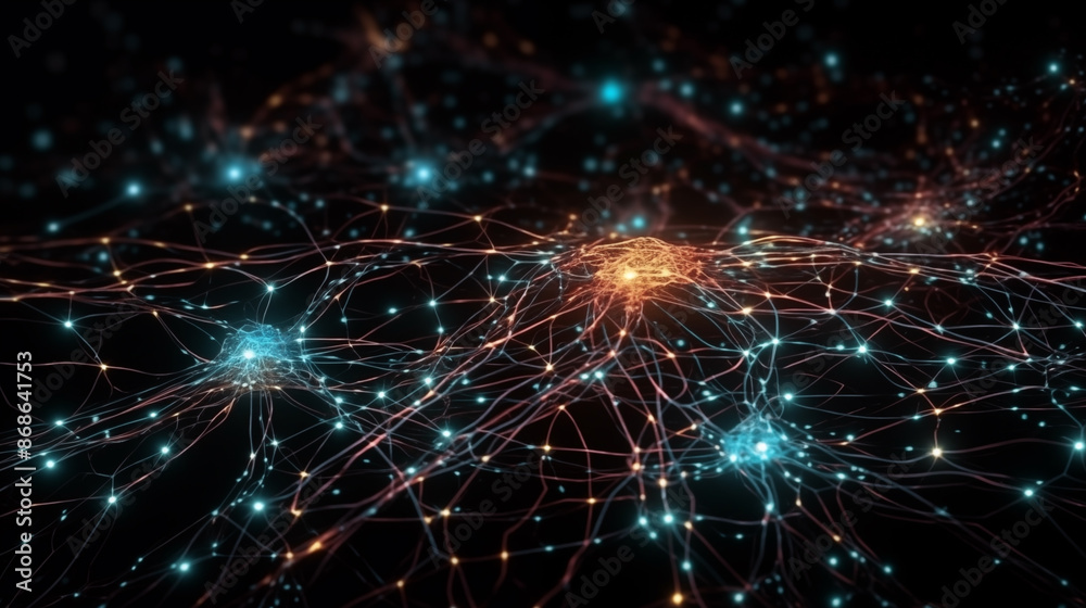 Obraz premium aptures the intricate flow of a neural network, with glowing nodes and interconnected pathways.