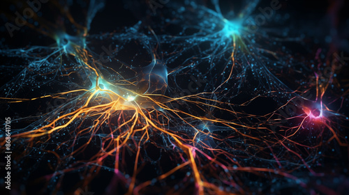 aptures the intricate flow of a neural network, with glowing nodes and interconnected pathways. photo