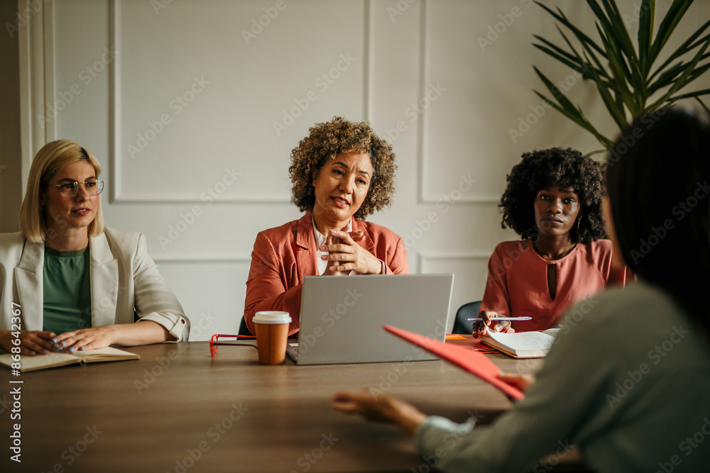 Shot of a group of business women in a business meeting. Job interview concept Shot of a group of business women in a business meeting. Job interview concept